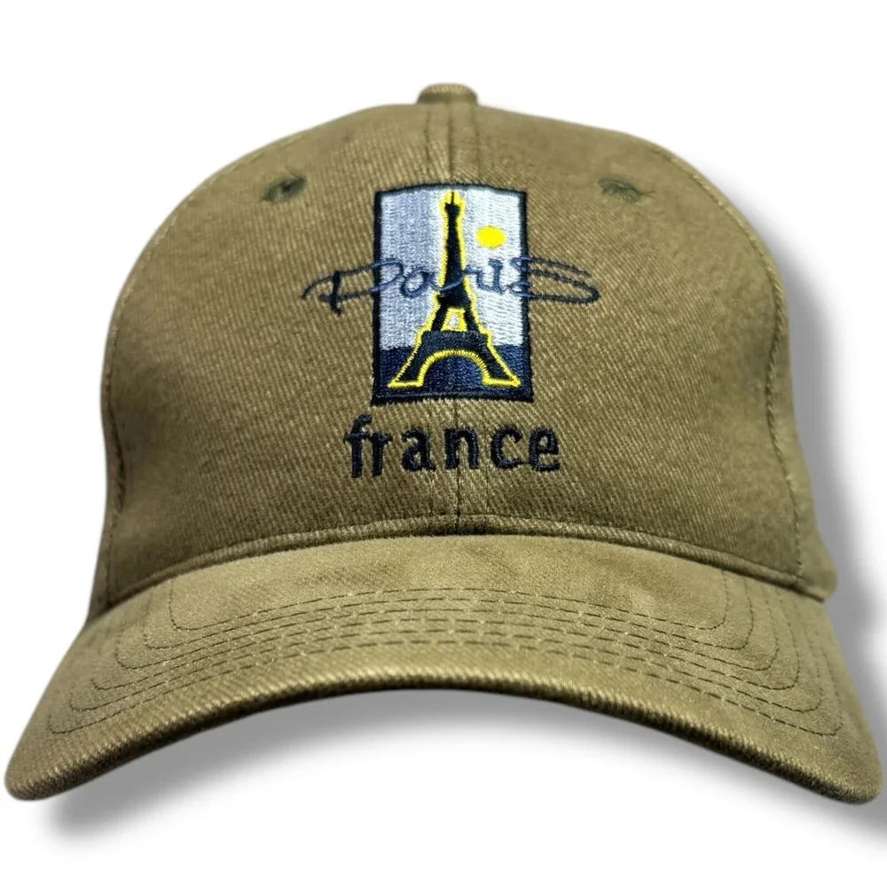 Sodima Paris France Eiffel Tower Baseball Hat Cap Green Brown Adjustable OSFM